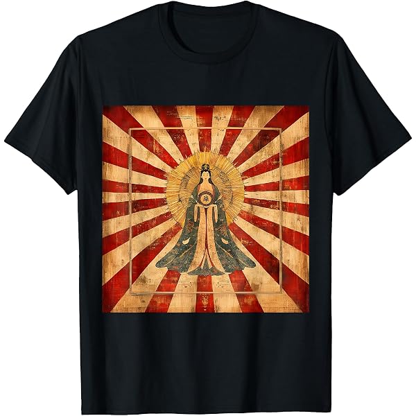 Amazon | アマテラス 太陽の女神 神話 日本のアートデザイン Tシャツ